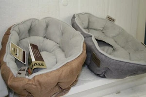 Stuft Easy Sleeper Cat or Small Dog Beds set of two count One Beige and One Grey - Picture 1 of 4