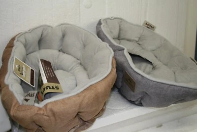 Cat or Small Dog Padded Beds set of two count One Beige and One Grey Washable - Image 1 of 4