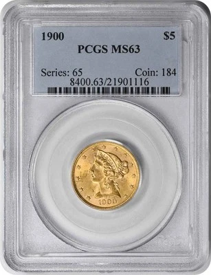 1900 年 5 美元黄金自由女神头 MS63 PCGS — 第 1/2 张图片
