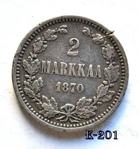 1870 Finland 2 Markkaa Silver (E201) FREE SHIPPING - Picture 1 of 2