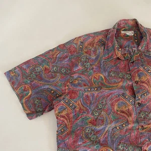 Claiborne XL Geometric Print Short Sleeve Button-up Shirt Hawaiian Multicolor - Picture 1 of 9