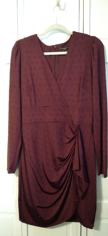 Vestido GUESS Para Mujer Borgoña Vino Profundo Manga Larga Tachonado Lucita Talla Grande NUEVO Foto 1 de 4
