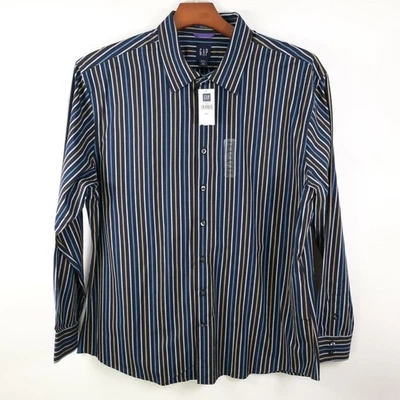 NUEVA Camisa Gap Para Hombres Algodón Ajustada con Botones Negra Tostada Azul Plateada Rayas XXL Foto 1 de 4