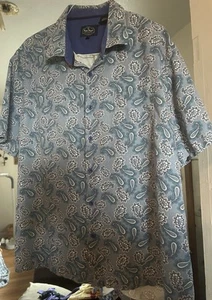 Nat Nast Button Up Shirt Mens XXL Blue Paisley Print Silk Cotton Short Sleeve - Picture 1 of 4