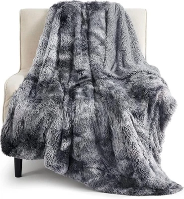 Bedsure GentleSoft Fluffy Fuzzy Faux Fur Throw (50 x 60), 01- Tie Dye Grey  - Image 1 of 4