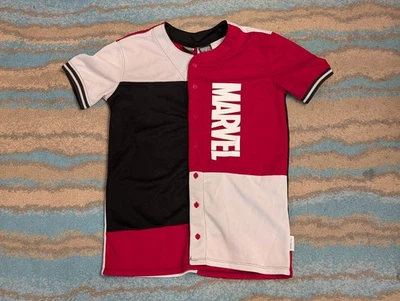 Disney Marvel Logo Baseball Jersey Our Universe Red/Black/White Boys XLARGE XL - Image 1 of 4