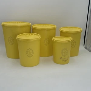 Vintage Tupperware 1339 805 807 809 811 Gänseblümchen gelb Servier Kanister Set mit Deckel - Bild 1 von 20
