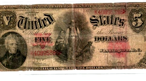 $5 "UNITED STATES" (WOODCHOPPER NOTE) "1907" $5 (WOODCHOPPER NOTE) $5 - Picture 1 of 3