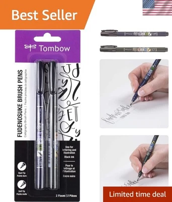 2-Pack Fudenosuke Brush Pens: Soft & Hard Tips for Precise Drawing & Calligraphy Foto 1 de 4