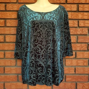 Grünes Samt Ausbrenner Top Gr. XL Whimsigoth Dark Fairy 1/2 Volantärmel gefüttert - Bild 1 von 11