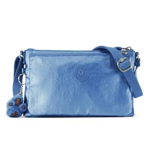 Kipling Mikaela Scuba Diver Blue Metallic Coated Nylon Cross Body Bag - Picture 1 of 6