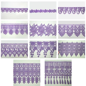 Borde de encaje guipuro de lavanda lila bordado Venecia de 5/8"" a 5-1/8"" de ancho por yarda - Imagen 1 de 10
