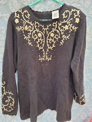 复古 80 年代黑色金色毛衣 14W/16W 派对服装 迪斯科 波西米亚老板 异想天开的皇后  — 第 1/4 张图片