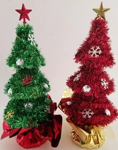 Decorated Tinsel Mini-Christmas Trees Table Top 10.5" 1Pk, XM1 Select Green, Red - Picture 1 of 3