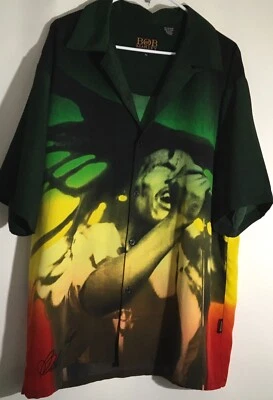 Bob Marley Dragonfly VTG Men's XL Green/Yellow Button Up Short Sleeve Shirt - Image 1 of 4