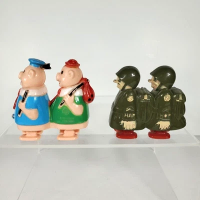 Lote de Juguetes Marx Ramp Walker Años 50 Walt Disney Cerdos, Hap & Hop; Ejército De Colección Foto 1 de 4