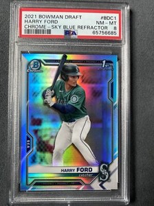 2021 Bowman Chrome Draft Harry Ford 1st Bowman Sky Blue Refractor #BDC-1 PSA 8