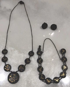 VINTAGE Antique VICTORIAN “SILVER” With Gold Inlay NECKLACE SET ESTATE FIND .925 - Picture 1 of 20