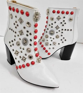New Toga White Leather Studded Ankle Pointy Boots 37 - Picture 1 of 7