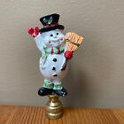 Christmas Lamp Finial SNOWMAN Brass Base Unbranded Top Hat & Broom 3"