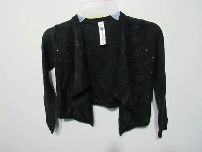 Cherokee Shrug Size XS 4-5 Girls Black Sequins Long Sleeve Waterfall Front  - Image 1 of 3