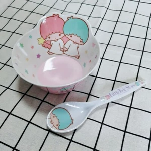 Niedliche kleine Zwillingssterne Reis Suppe Obst Schüssel Küche Melamin Schüssel mit Löffel - Bild 1 von 3