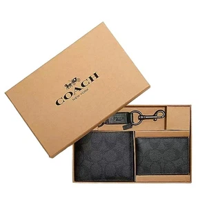 COACH MEN'S 3 IN 1 WALLET BOXED GIFT SET IN SIGNATURE CANVAS BLACK/BLACK/OXBLOOD - Picture 1 of 5