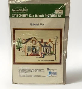 Vintage WonderArt Stitchery Granny Colonial Town Picture Kit# 5458 12 x 16” Wool - Picture 1 of 3