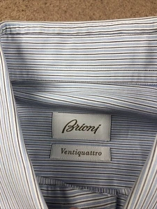 Camicia elegante Brioni Ventiquattro blu a righe con polsino francese taglia 16,5 - Foto 1 di 10