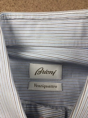 Camicia elegante Brioni Ventiquattro blu a righe con polsino francese taglia 16,5 - Immagine 1 di 4
