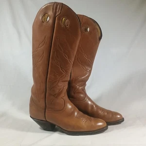 Tony Lama Boots Mens 10.5 D Tall Brown Leather Western Buckaroo Pull Holes 5089 - Picture 1 of 14