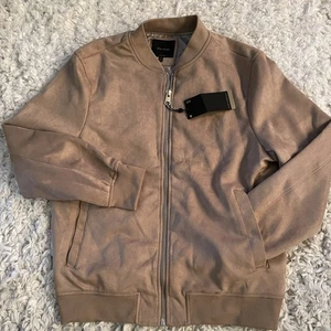 Porter & Ash Mens Large Viscous Varsity Bomber Jacket Full Zip Beige Lined Coat - Picture 1 of 17