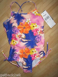 NEW* RAISINS by Roxy SWIMSUIT GIRLS 4 TANK Tropical 1 PC Pink Purple Floral - Picture 1 of 2