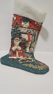 Vintage Santa Stocking Christmas Handmade Quilted Fabric Toys Tree Gifts Bin 1 - Picture 1 of 2
