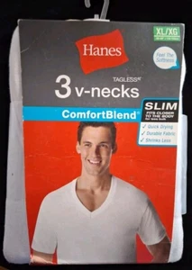 NWT 3 Hanes Tagless V-necks Men's Slim Fit XL Cotton Blend - Picture 1 of 2