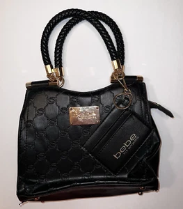 Bebe Los Angeles Purse Tote Small 7" x 9" Faux Leather With Pouch Embossed Brown - Picture 1 of 8