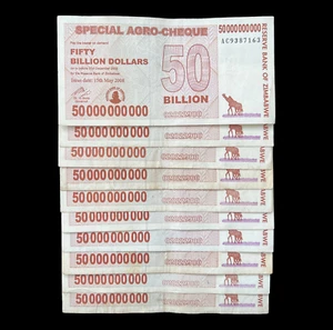 10x Zimbabwe 50 Billion Dollar Agro Cheque Bill Banknote Pre- 10 50 100 Trillion - Picture 1 of 3