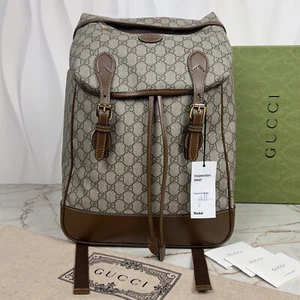 Neu mit Karton UVP $ 2400 Gucci Rucksack Medium GG Supreme beige Ebenholz Canvas ineinandergreifend G - Bild 1 von 9