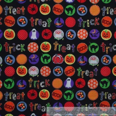 BonEful Fabric FQ Cotton Quilt Black Orange Pumpkin Glitter Polka Dot Stripe Boy - Image 1 of 4