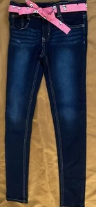 Delia's Girl Stretch Skinny Blue Jeans Size 14 Pink Panda Belt Excellent - Picture 1 of 5