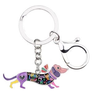 Enamel Alloy Floral Dachshund Dog Keychains Bag Car Key Ring Pets Jewelry Gifts - Picture 1 of 11