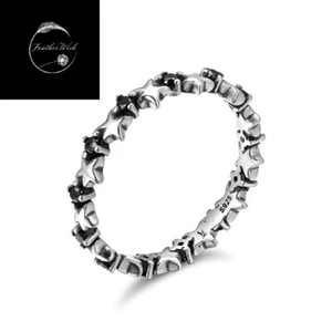 925 Sterling Silver Black Star Stackable Ring for Women Ladies Girls Retro - Picture 1 of 6