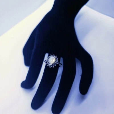 Sterling Silver White Fire Opal and Marcasite Ring size 7 Unique - Image 1 of 4