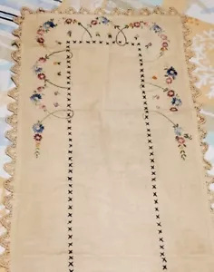 VINTAGE HAND NEEDLE POINT TABLECLOTH TABLE RUNNER CENTERPIECE SIZE 14 " x 33" - Picture 1 of 11