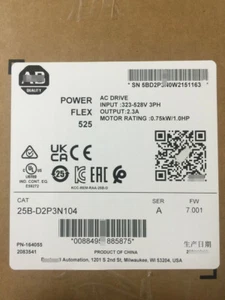 Free Tax 25B-D2P3N104 AB PowerFlex 525 0.75kW 1Hp AC Drive 25B-D2P3N104 New Fast - Picture 1 of 2