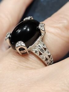 VINTAGE, Signed Tacori Genuine Black Onyx Ring 925 Sterling Silver 