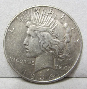 1934-S  PEACE DOLLAR - SILVER DOLLAR - VF DETAILS - SCRATCHED REVERSE - KEY DATE - Picture 1 of 4