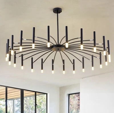 Candelabro moderno preto grande lustre iluminação pingente de teto ajustável... - Imagem 1 de 4