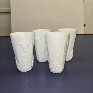 Vintage Indiana Milk Glass Glasses Harvest Grape Tumblers Set Of 4 16 Oz. - Picture 1 of 5