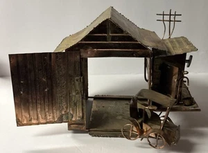 Vintage Copper Tin Music Box Barn With Revolving Coach Car WORKS! - Picture 1 of 5
